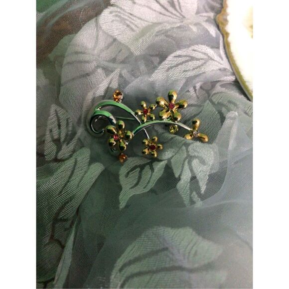 Artisan Silver Gold & Orange Floral Brooch Pin SO PRETTY! - Picture 3 of 16